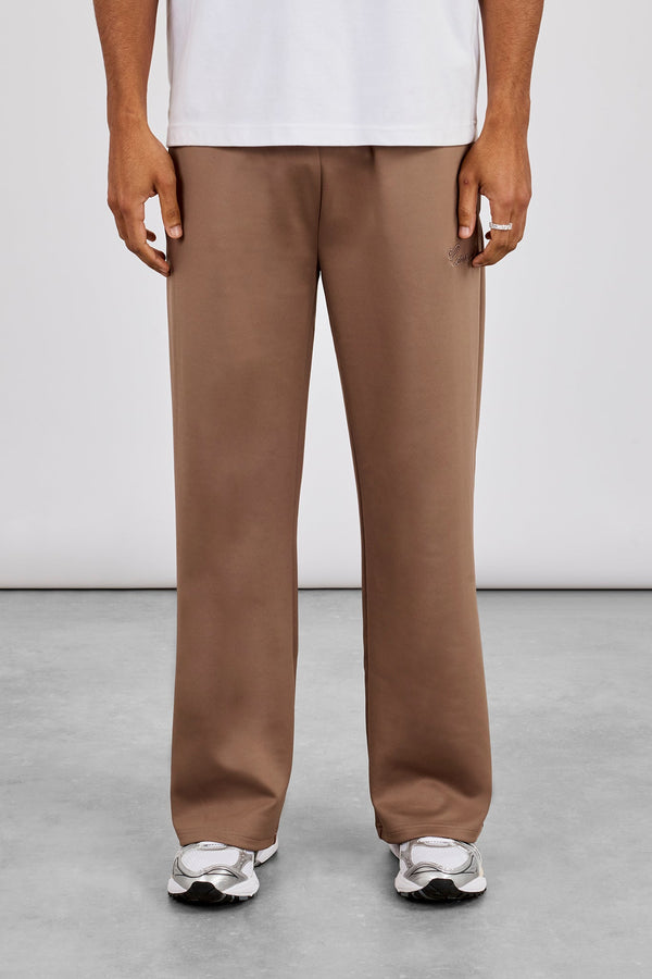 Embroidered Poly Track Pant - Taupe