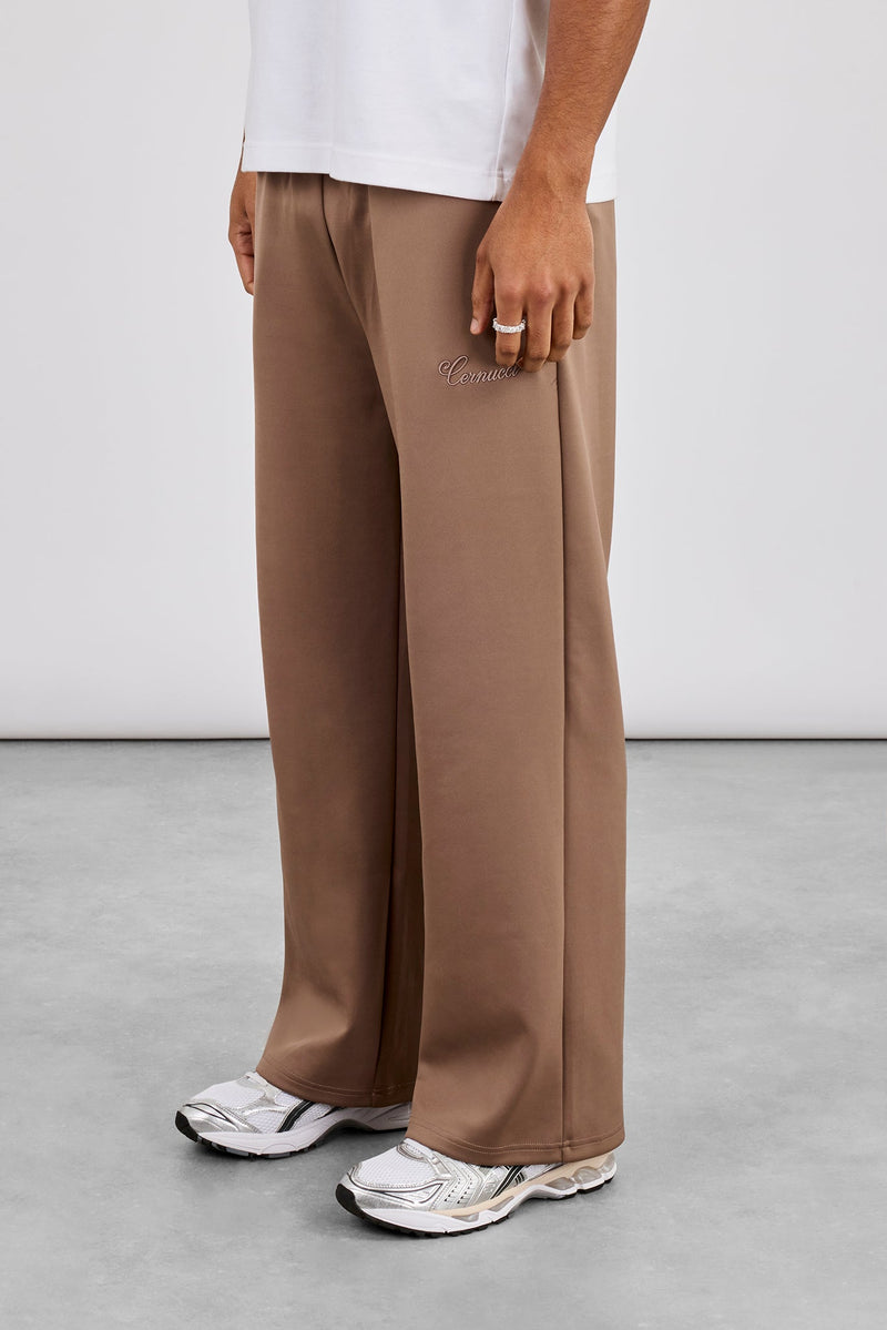 Embroidered Poly Track Pant - Taupe