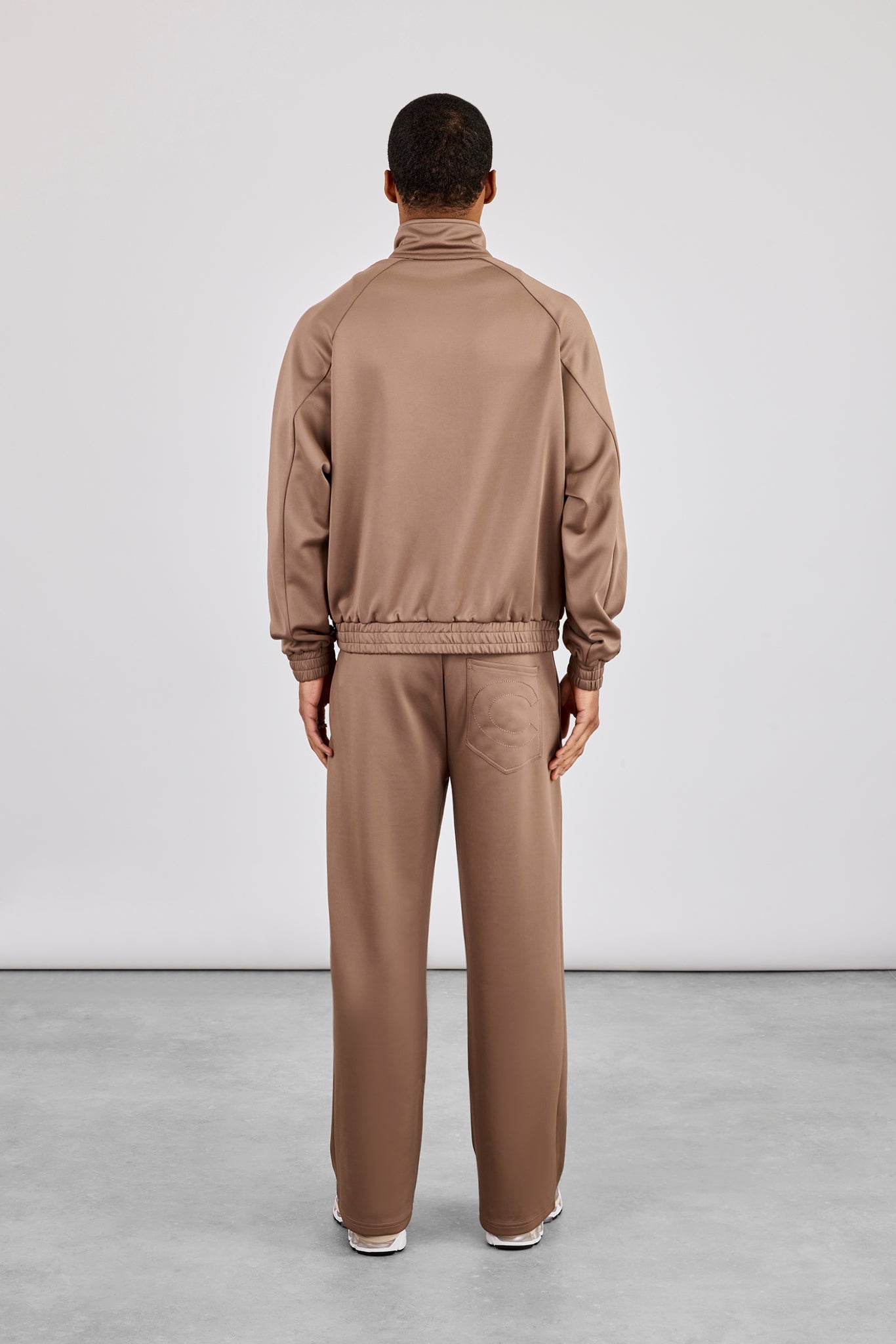 Embroidered Poly Raglan Track Jacket & Track Pant - Taupe