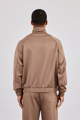 Embroidered Poly Raglan Track Jacket - Taupe