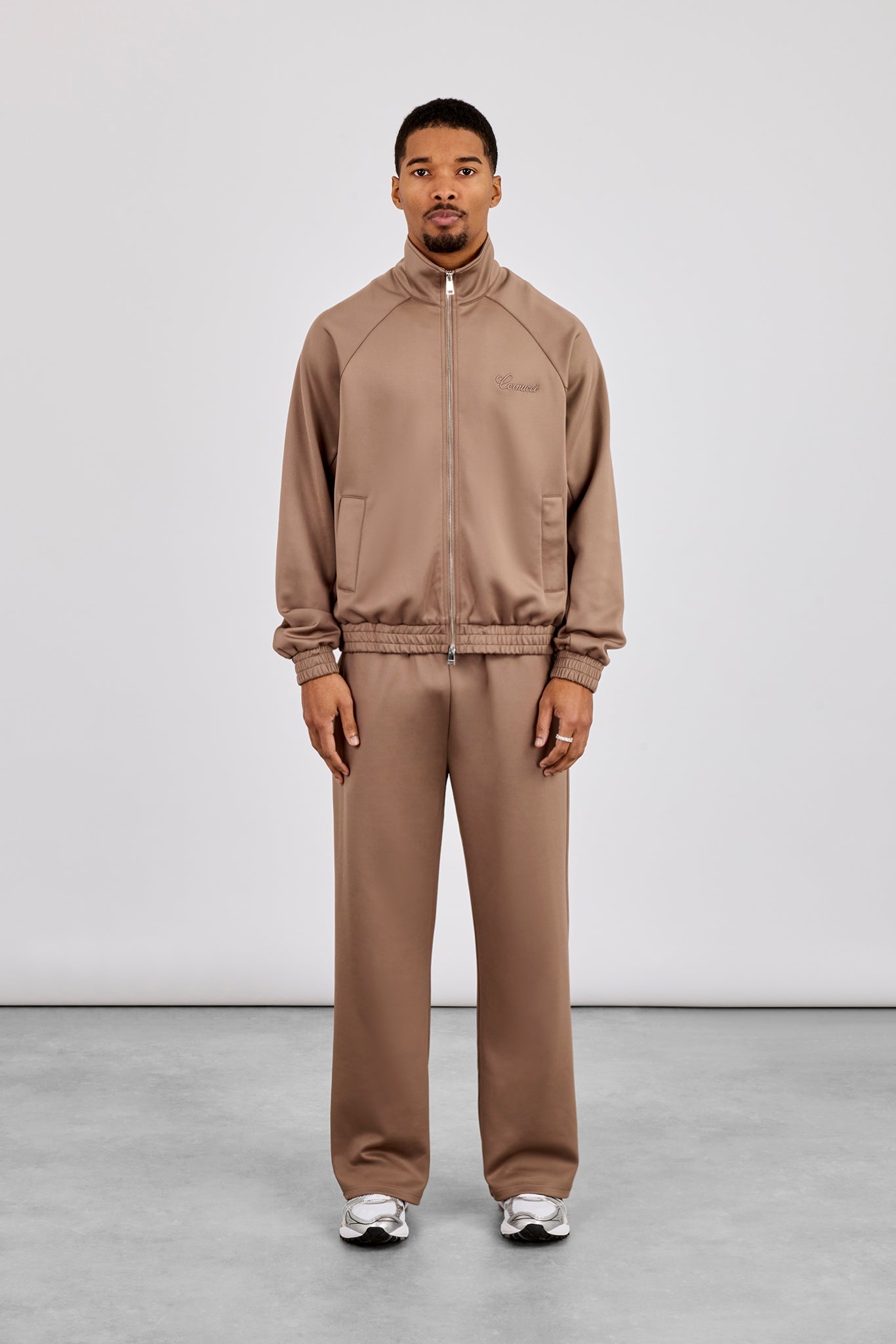 Embroidered Poly Raglan Track Jacket & Track Pant - Taupe