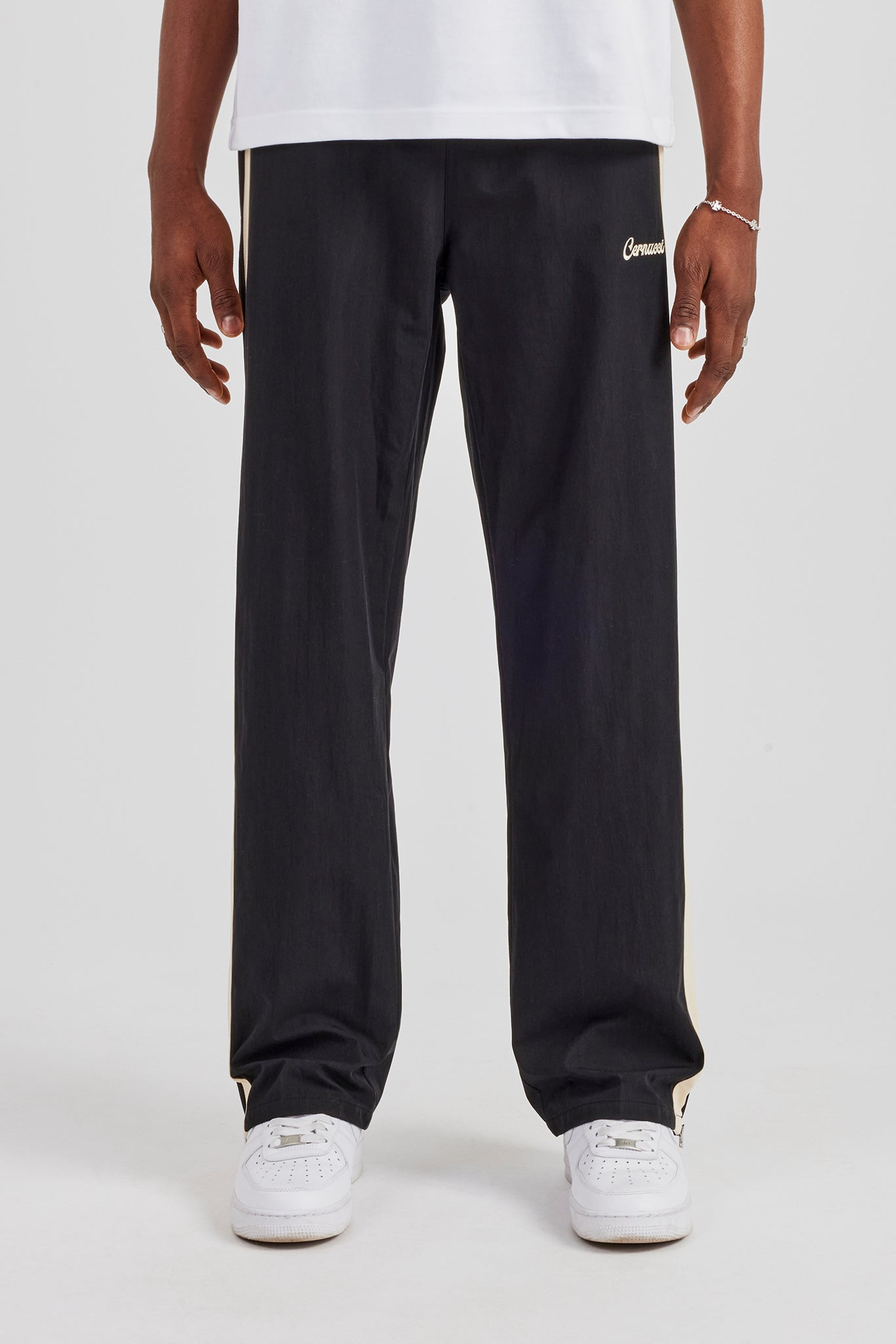 Bonded Nylon Ecru Panel Track Pant - Black