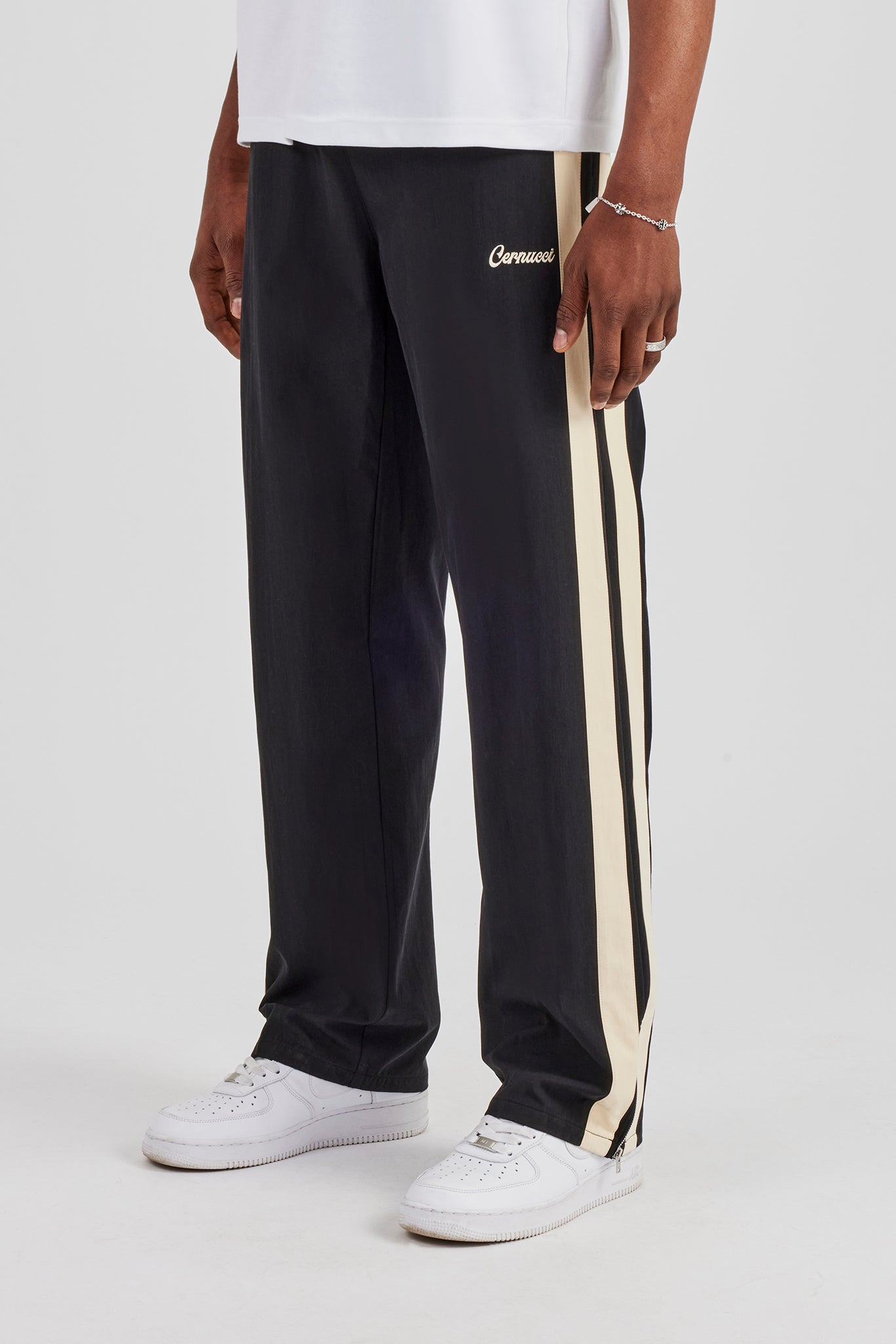 Bonded Nylon Ecru Panel Track Pant - Black