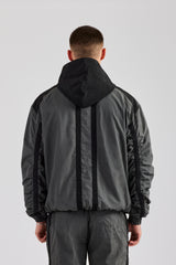 Nylon Colour Block Zip Through Jacket - Charcoal