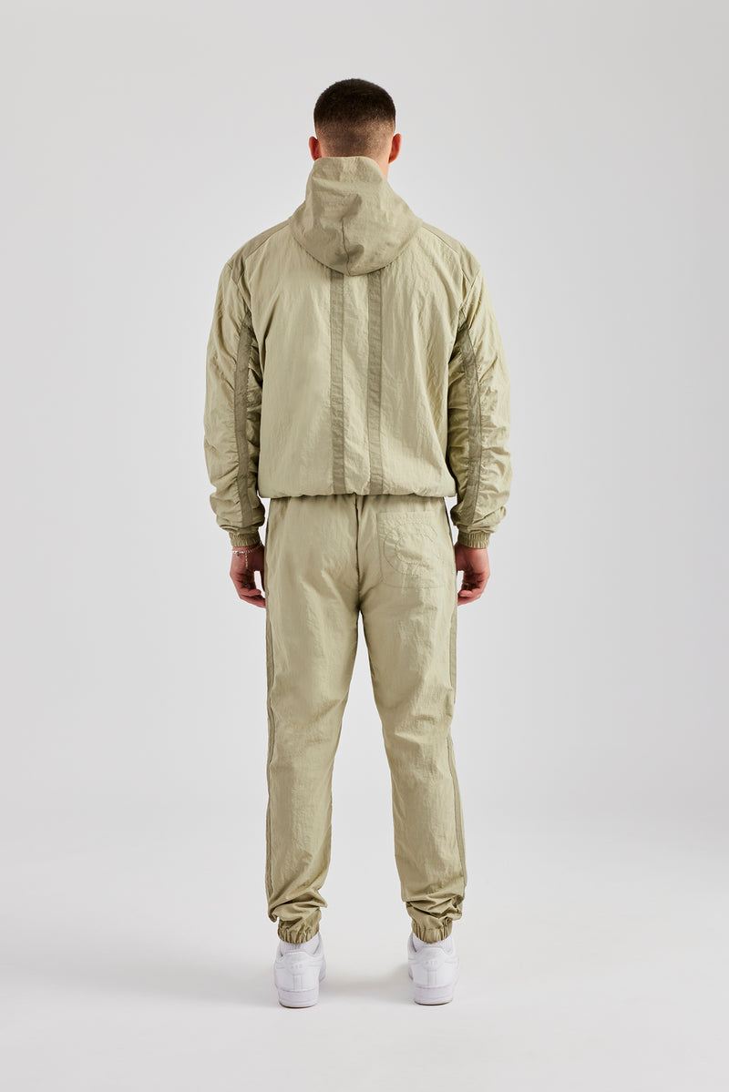 Nylon Colour Block Zip Through Tracksuit - Light Khaki