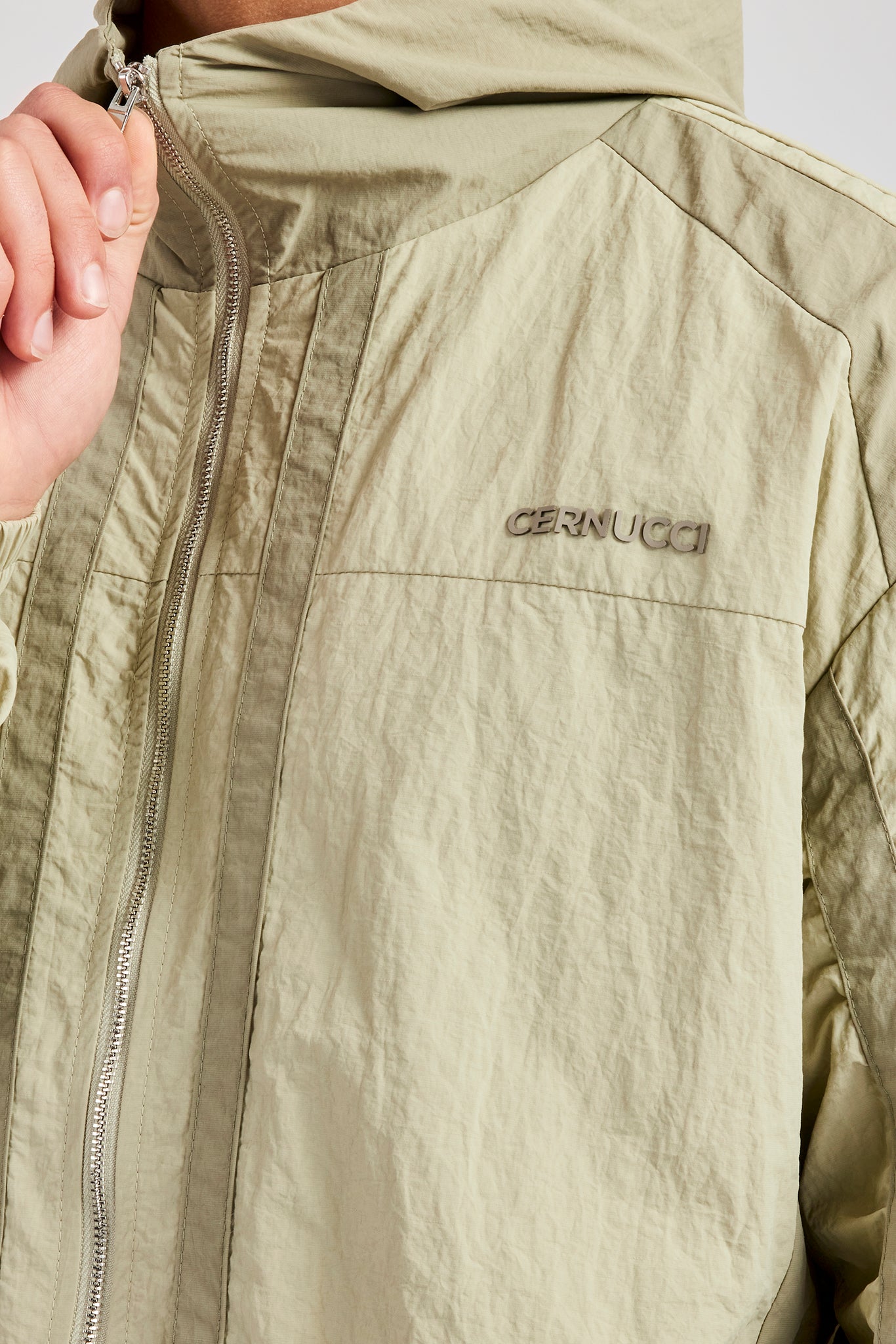 Nylon Colour Block Zip Through Tracksuit - Light Khaki | Mens Sets