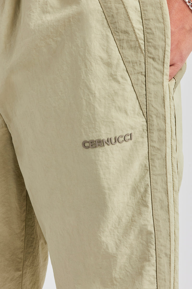 Nylon Colour Block Cuffed Jogger - Light Khaki