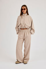 Twill Elasticated Hem Funnel Neck Jacket - Stone