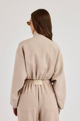 Twill Elasticated Hem Funnel Neck Jacket - Stone