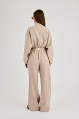 Twill Elasticated Hem Funnel Neck Jacket & Trouser - Stone