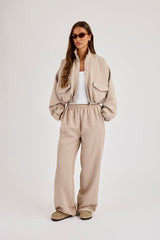 Twill Elasticated Hem Funnel Neck Jacket & Trouser - Stone