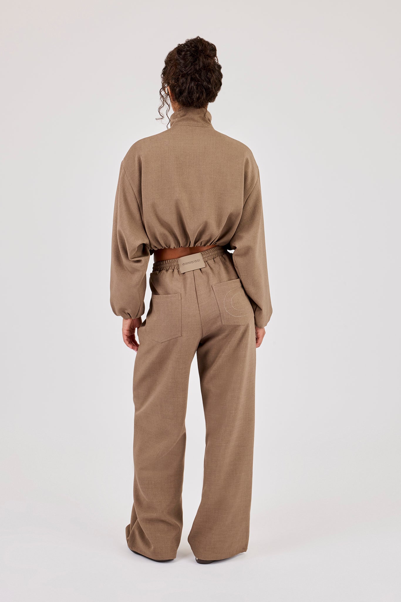 Twill Elasticated Hem Funnel Neck Jacket & Trouser - Taupe