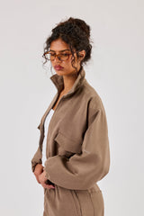 Twill Elasticated Hem Funnel Neck Jacket - Taupe