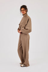 Twill Elasticated Hem Funnel Neck Jacket & Trouser - Taupe