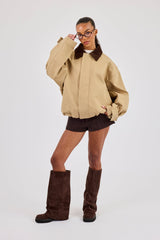 Oversized Twill Harrington Jacket - Beige