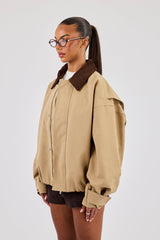 Oversized Twill Harrington Jacket - Beige