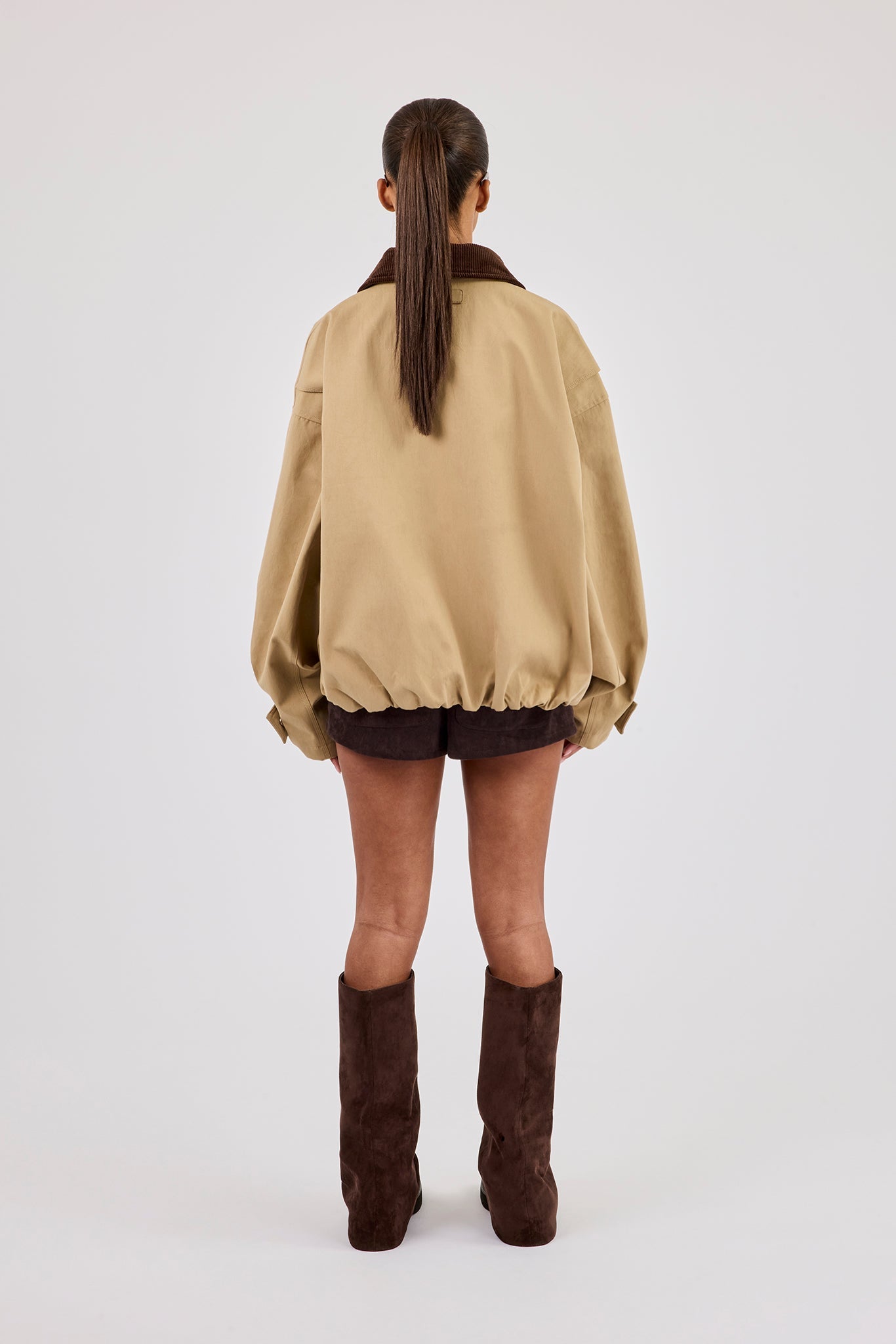 Oversized Twill Harrington Jacket - Beige | Womens Outerwear