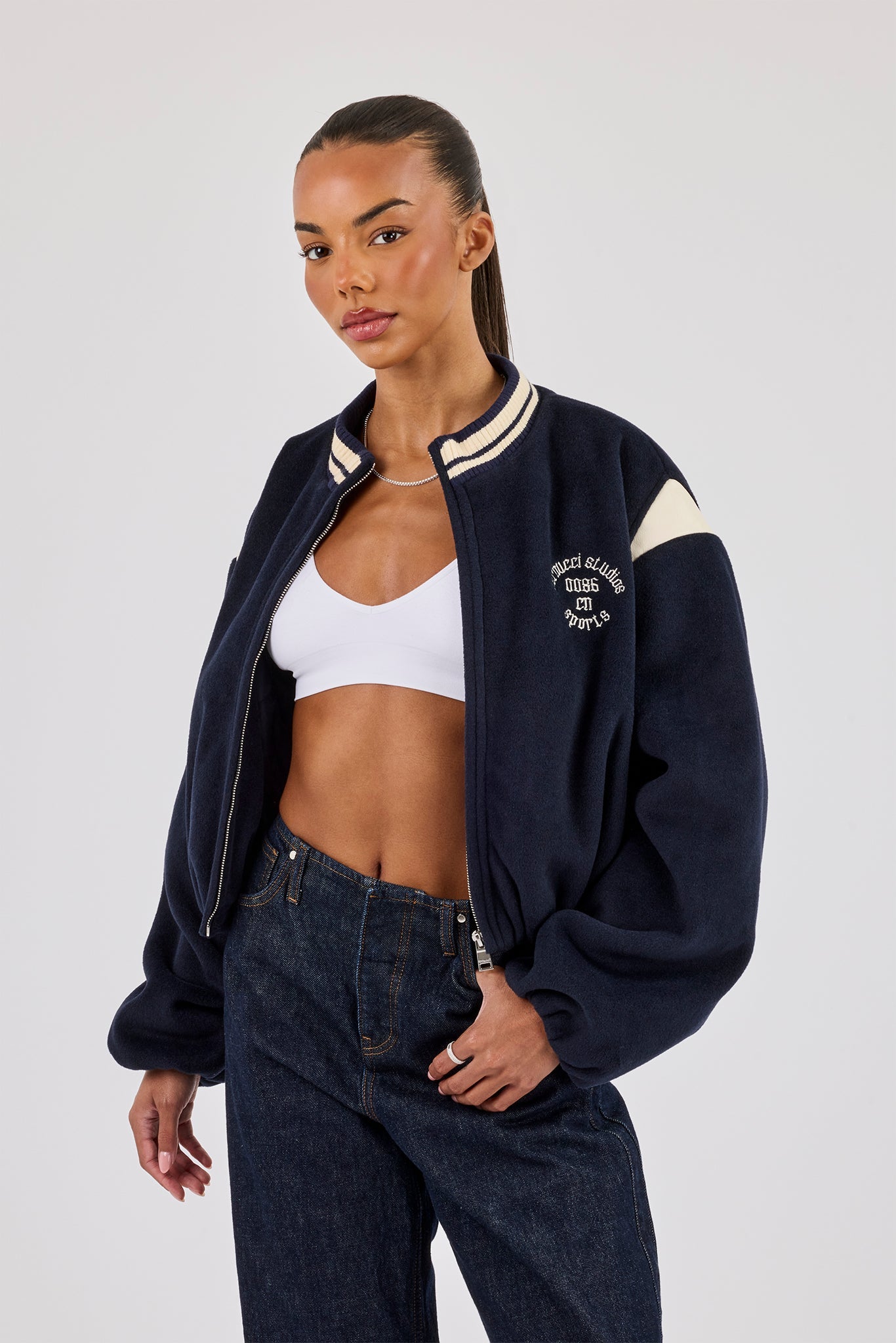 Varity Bomber Jacket With Panels - Navy
