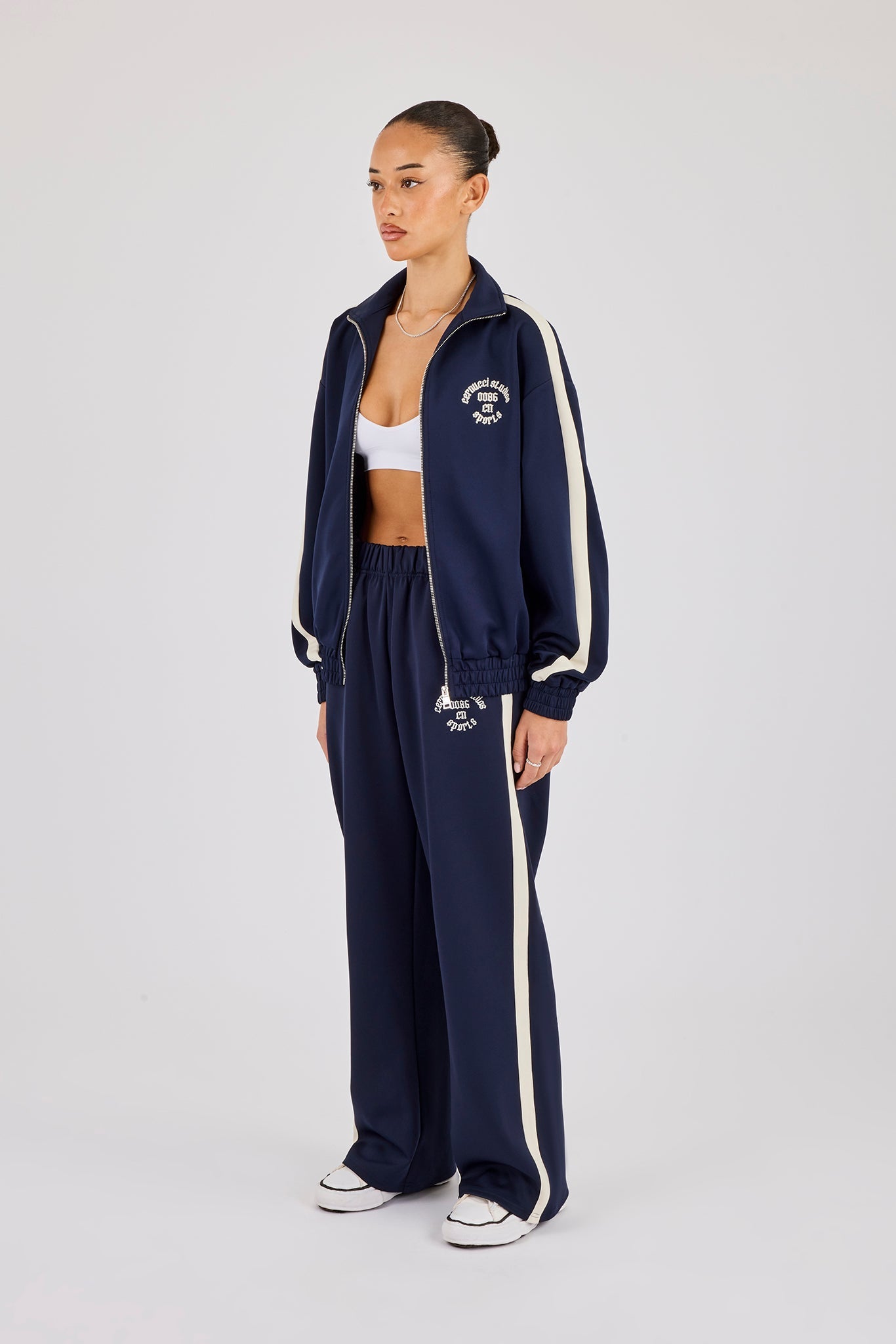 Varsity Panel Track Jacket & Wide Leg Trouser - Navy