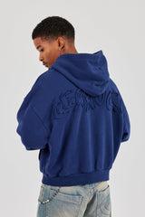 Washed Applique Logo Boxy Hoodie - Navy Blue