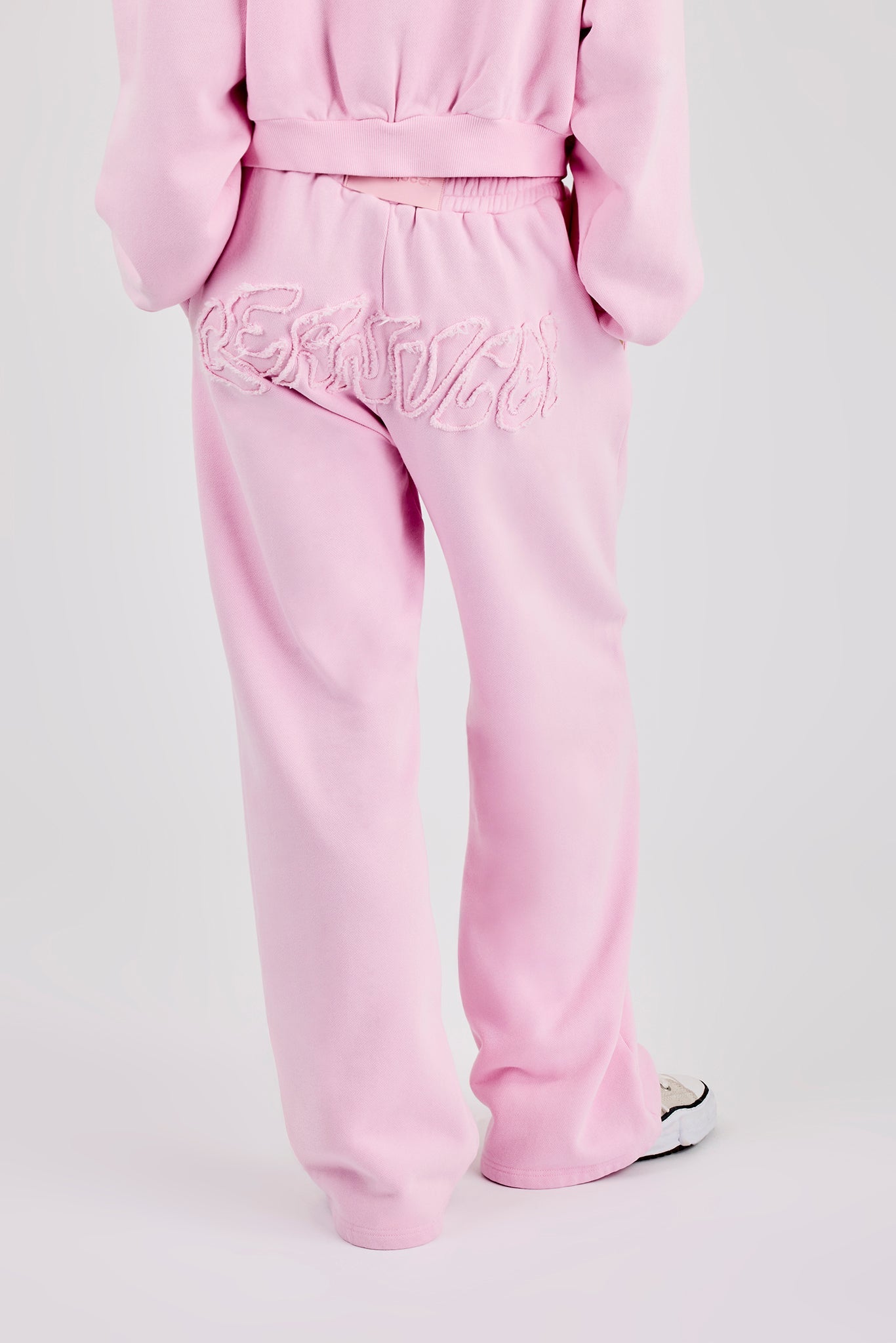 Washed Applique Logo Wide Leg Jogger - Light Pink