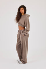 Washed Applique Super Crop Hoodie & Wide Leg Jogger - Grey