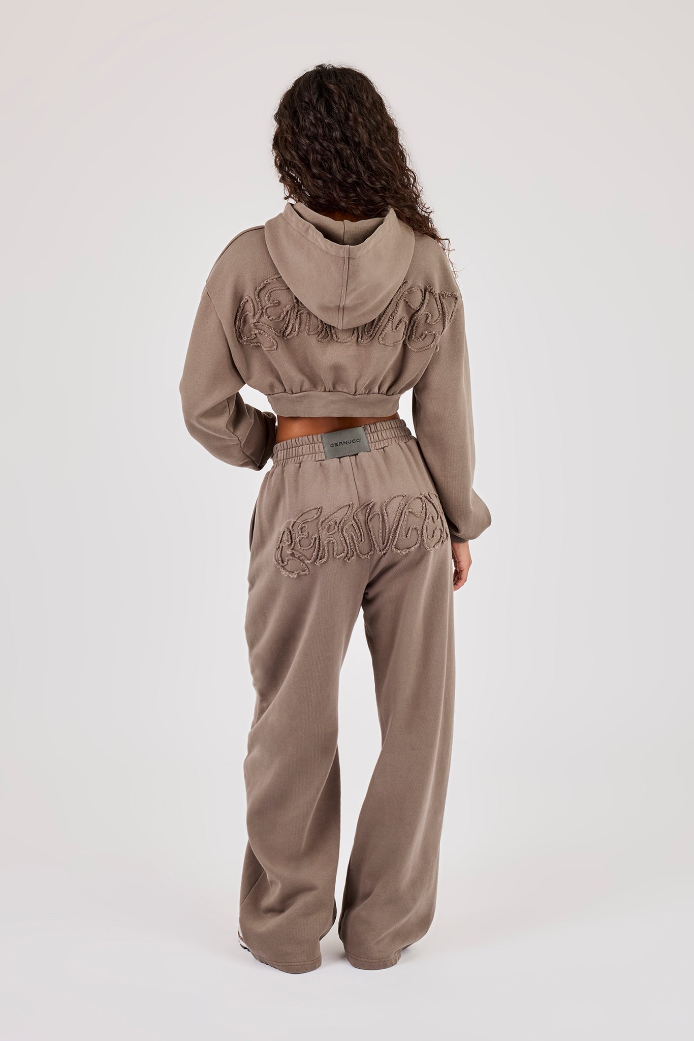 Washed Applique Super Crop Hoodie & Wide Leg Jogger - Grey