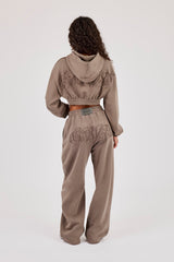 Washed Applique Super Crop Hoodie & Wide Leg Jogger - Grey
