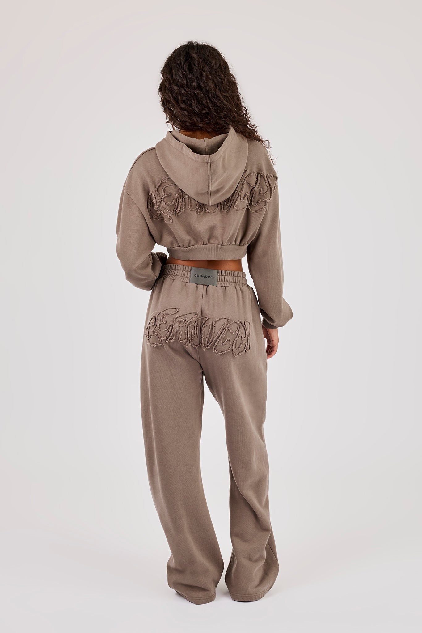 Washed Applique Super Crop Hoodie & Wide Leg Jogger - Grey