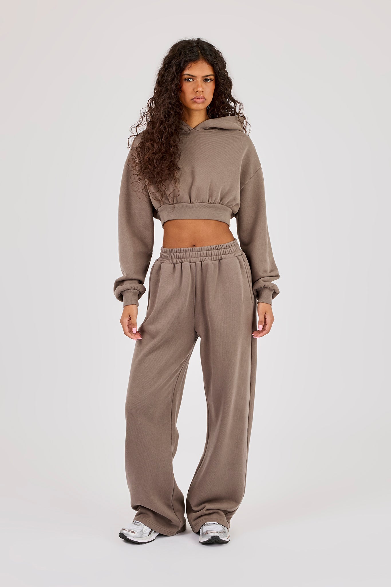 Washed Applique Super Crop Hoodie & Wide Leg Jogger - Grey