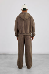 Washed Zip Through Hoodie & Baggy Jogger - Brown
