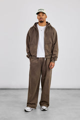 Washed Zip Through Hoodie & Baggy Jogger - Brown