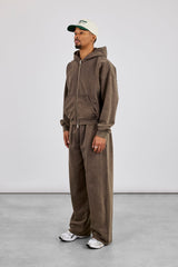 Washed Zip Through Hoodie & Baggy Jogger - Brown