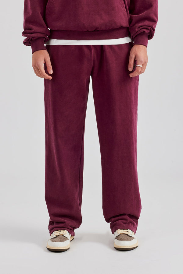 Washed Straight Leg Jogger - Burgundy