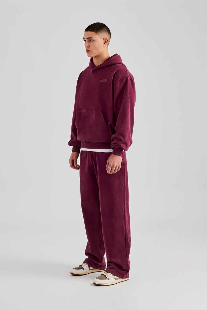 Washed Hooded Tracksuit Burgundy