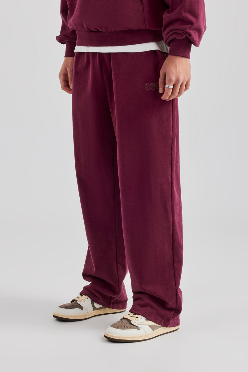 Washed Straight Leg Jogger - Burgundy