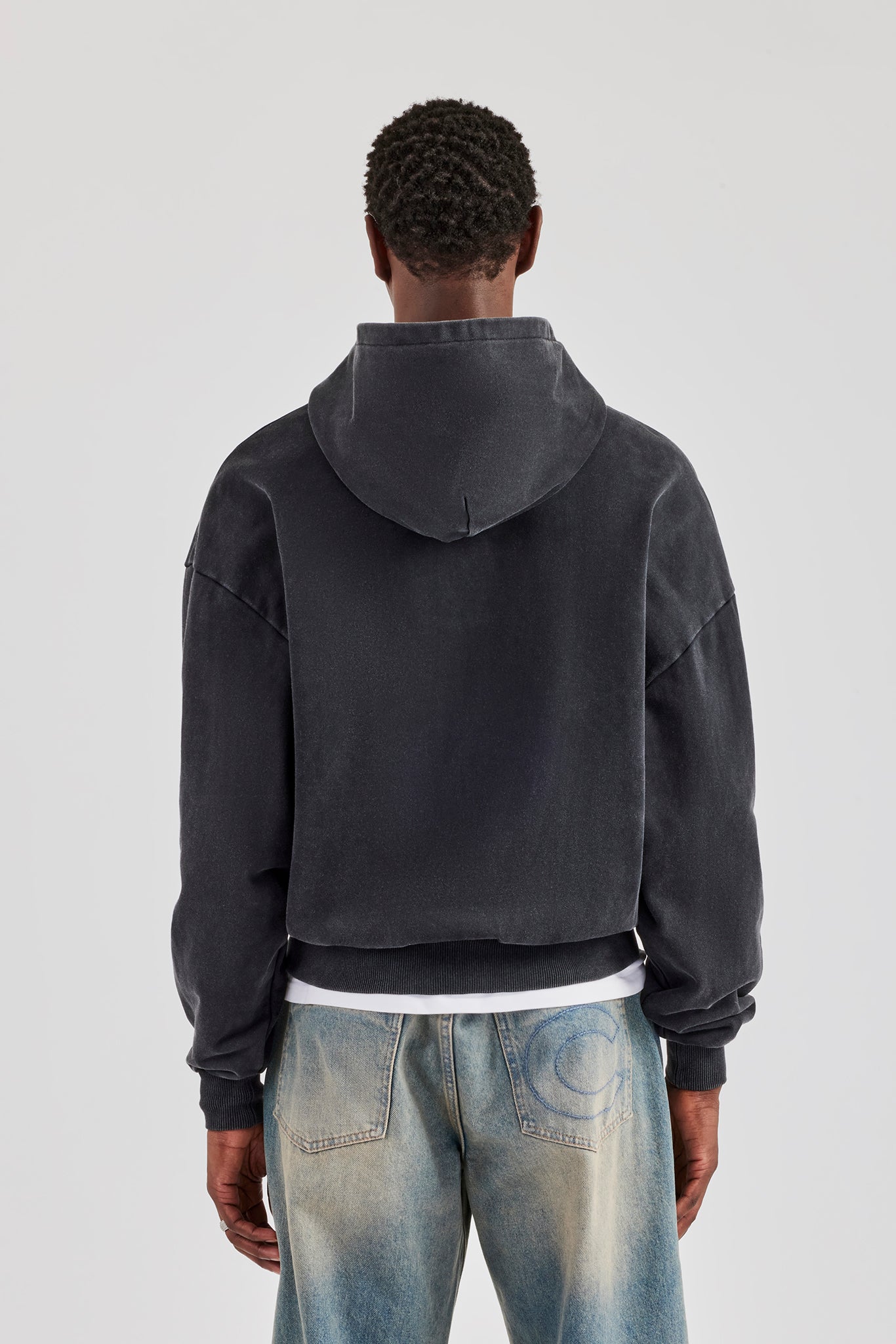 Washed Zip Through Hoodie - Black