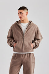 Washed Zip Through Hoodie - Taupe