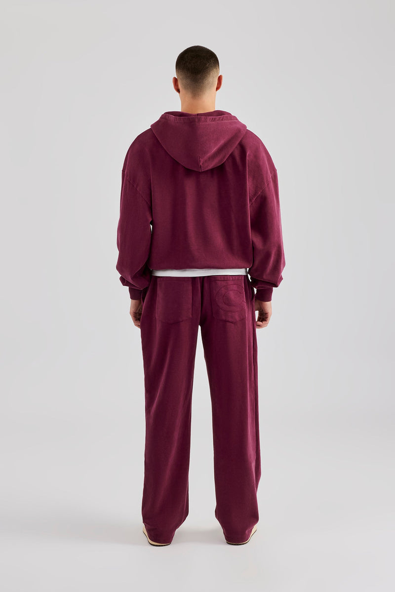 Washed Zip Through Tracksuit - Burgundy