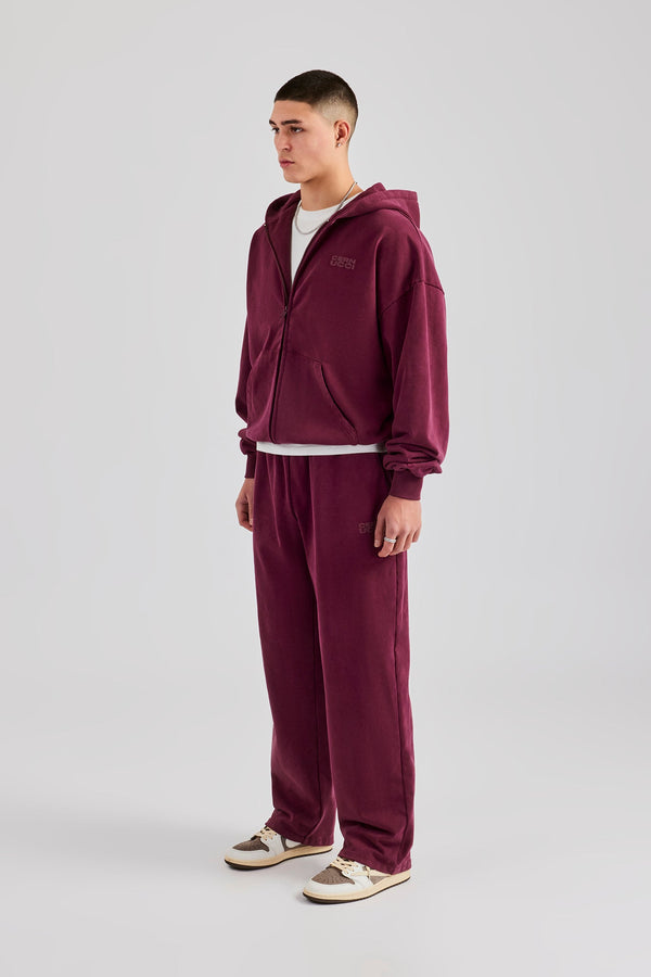 Washed Zip Through Tracksuit - Burgundy