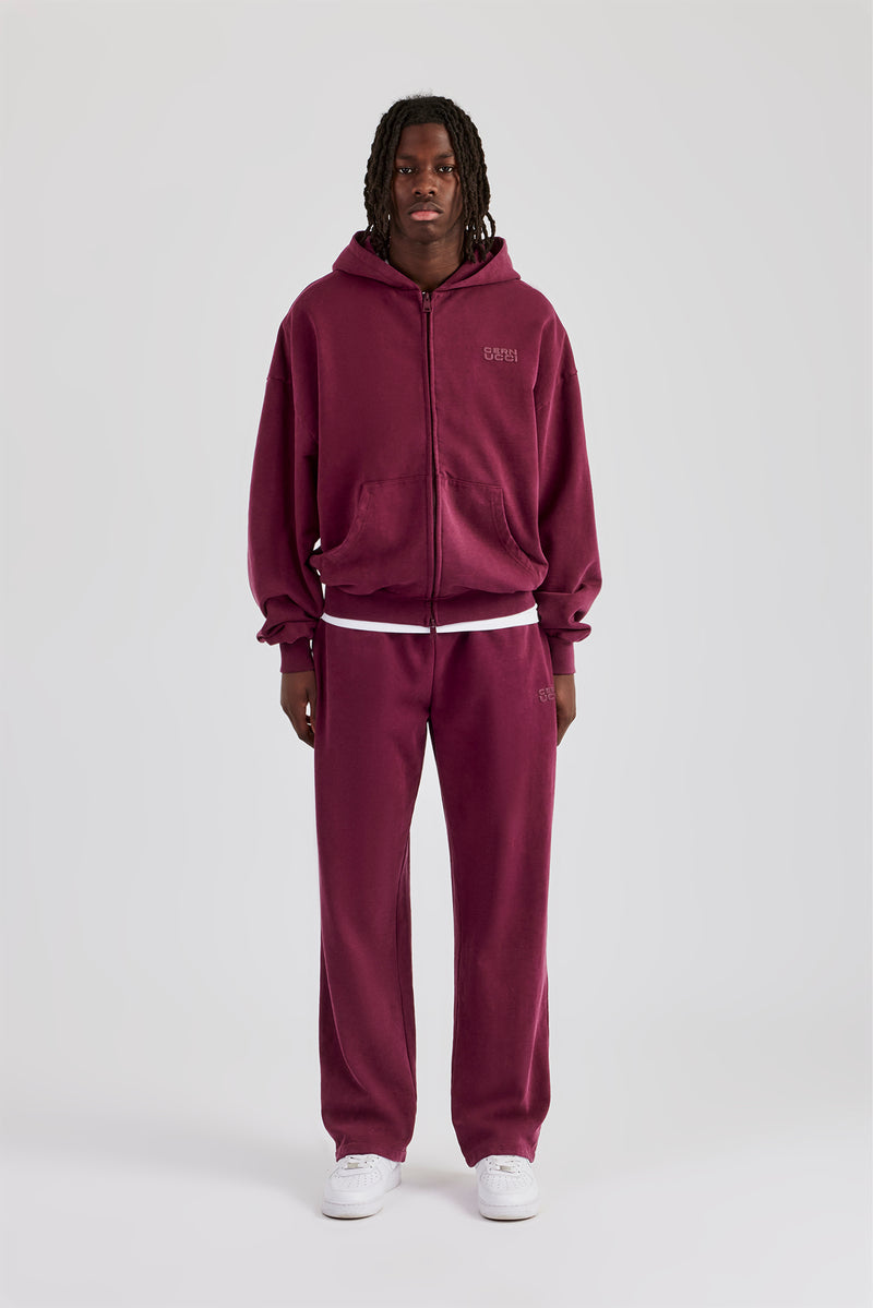 Washed Zip Through Tracksuit - Burgundy