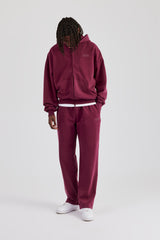 Washed Zip Through Hoodie - Burgundy