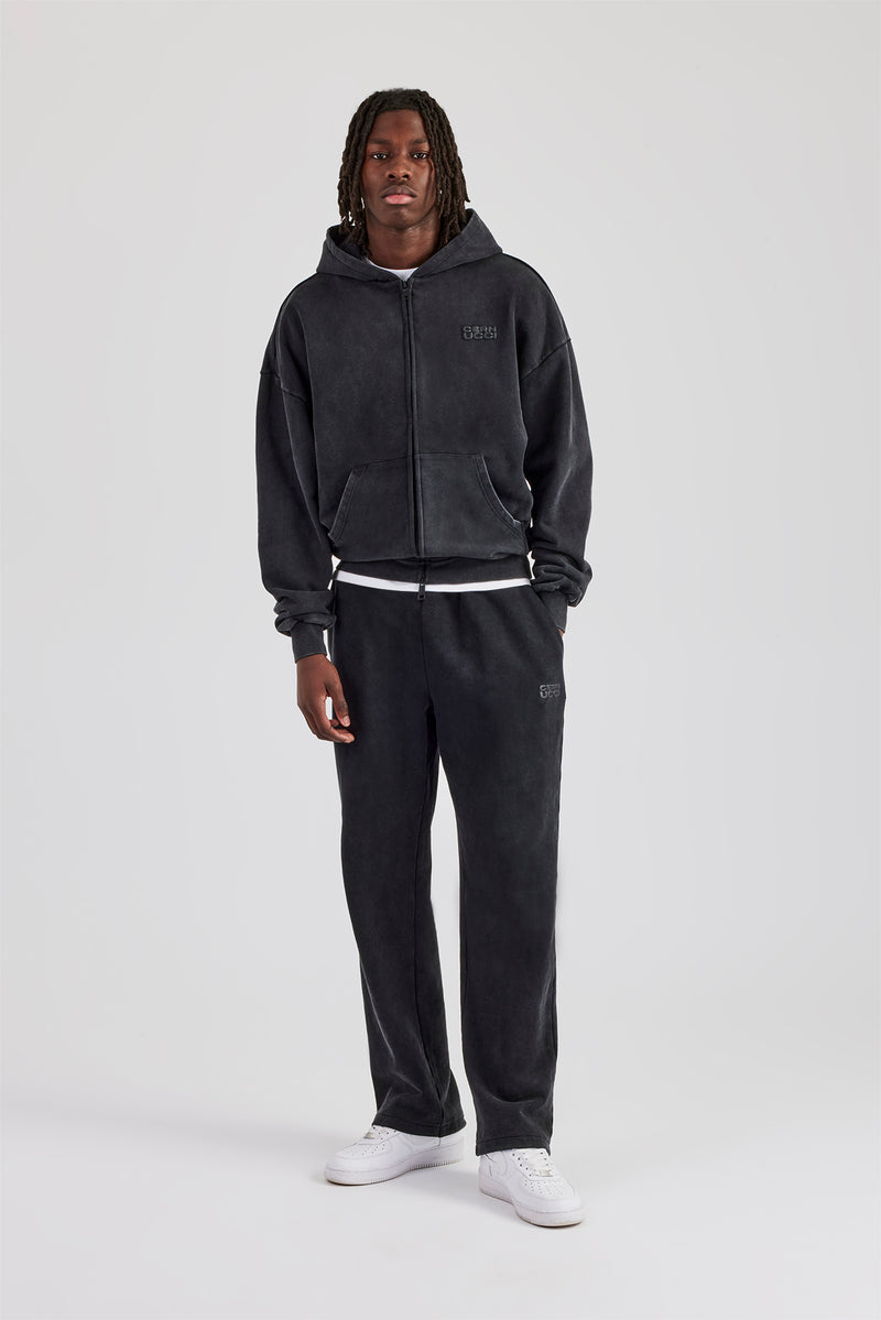 Washed Zip Through Tracksuit - Black