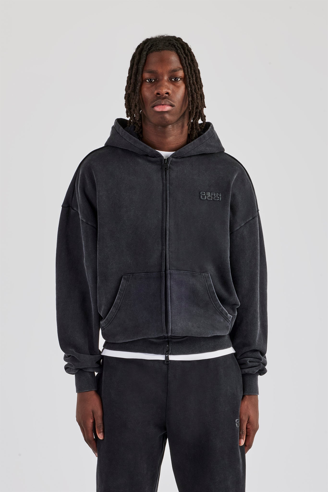 Washed Zip Through Tracksuit - Black