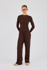 Soft Touch Button Detail Trouser - Chocolate