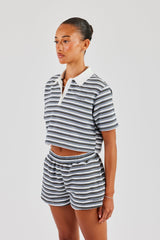 Textured Stripe Short Sleeve Polo - Blue