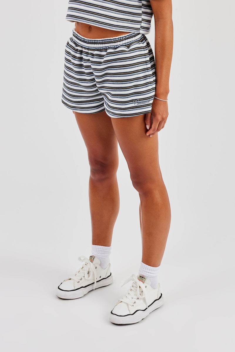 Textured Stripe Short Sleeve Polo & Shorts - Blue