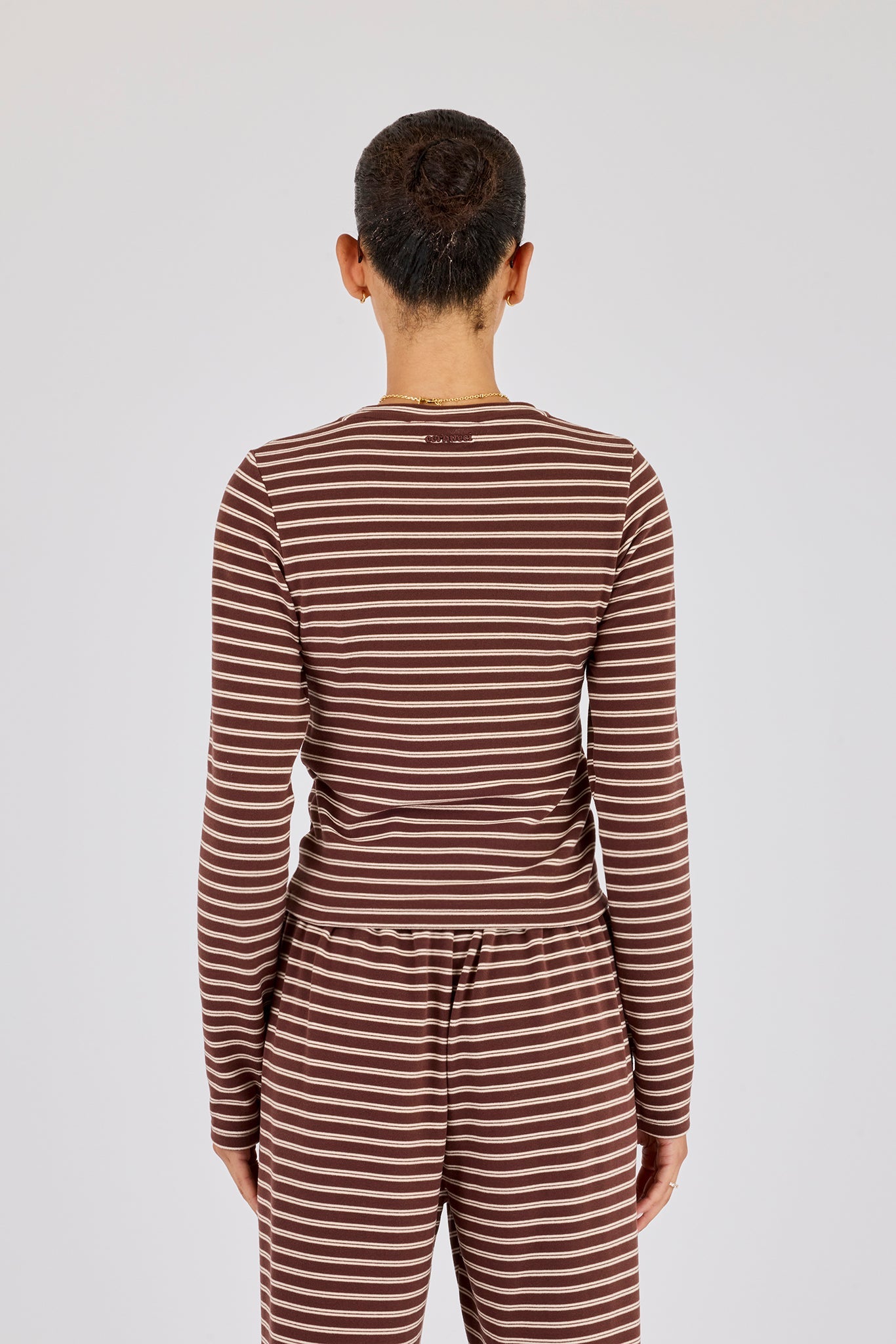Soft Touch Double Stripe Long Sleeve Top - Chocolate