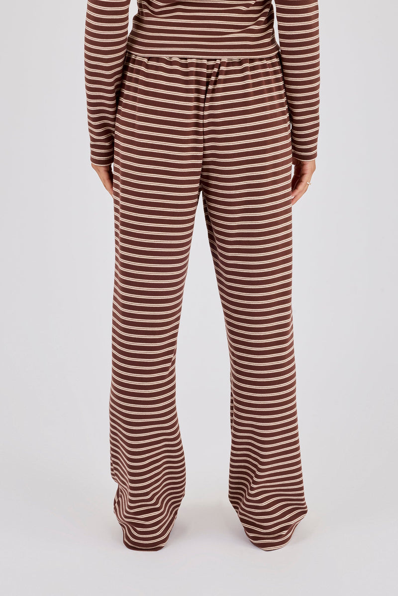 Soft Touch Double Stripe Wide Leg Trouser - Chocolate