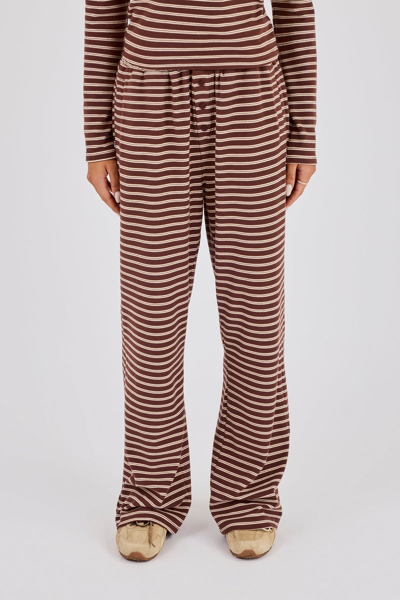 Soft Touch Double Stripe Wide Leg Trouser - Chocolate